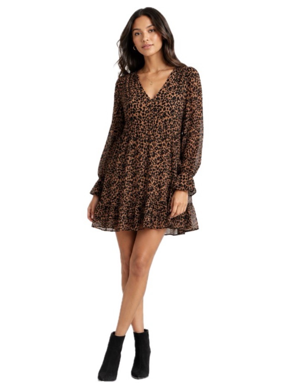Lulus, Leopard Print V-Neck relaxed fit Dress, Size L
